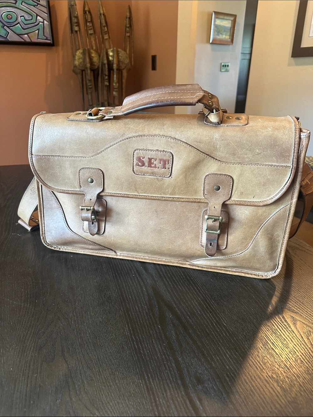 Vintage Gokey Company Leather Briefcase Satchel — Monogrammed “S.E.T.”